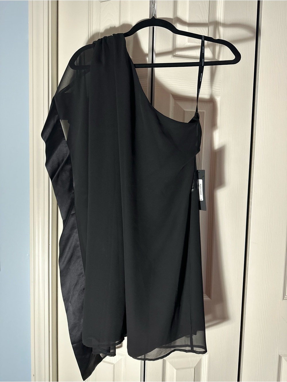 Marciano Black One-Shoulder Asymmetric Dress with Draped Overlay